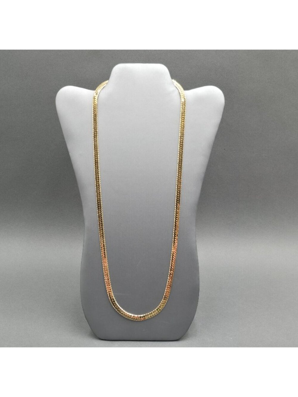 Vintage 14k Gold Plated Herringbone Chain Necklace 28" Heavy Cobra Mesh 6.3mm - Picture 2 of 9